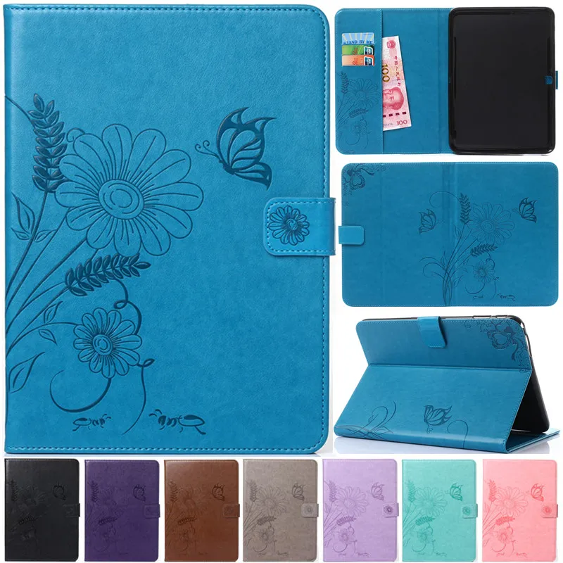 Кожаный чехол книжка с милым мультяшным цветком и бабочкой для Samsung Galaxy Tab 4 10 1