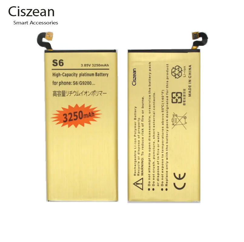 10 шт./лот 3250 мАч EB-BG920ABE Gold сменная батарея для Samsung Galaxy S6 G9200 G920f / i G920A G925S G920K G920L G920S