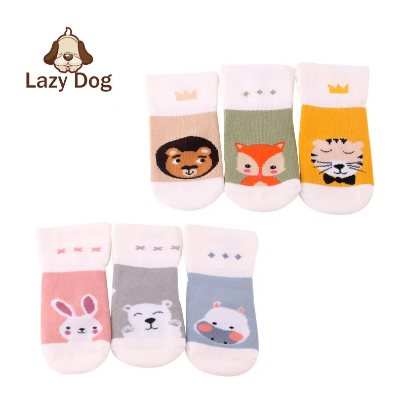 3 пары детские носки с животными Зима мягкий толстый хлопок для новорожденных