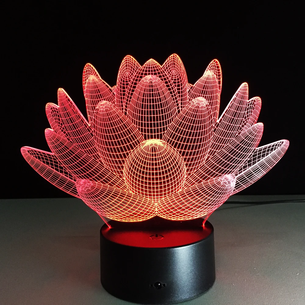

Lotus 3D Visual Table Lamp Touch Switch 7colorful Change Mood Lamp Holiday Light Bedroom Decor