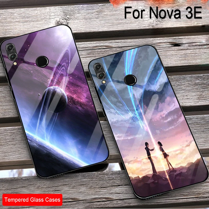

Чехол из закаленного стекла для Huawei Nova 3E, силиконовая Мягкая задняя крышка для Huawei Nova 3 E, чехлы для телефонов с звездным узором