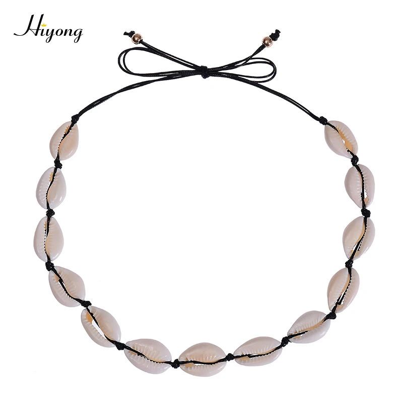Shell Necklace-5 HIYONG, новая мода, натуральный Каури, ожерелье, ручная работа, Тканое, регулируемое, бохо, Гавайское море, пляж, чокер для женщин, девушек, ювелирное изделие - Окраска металла: Shell Necklace-5