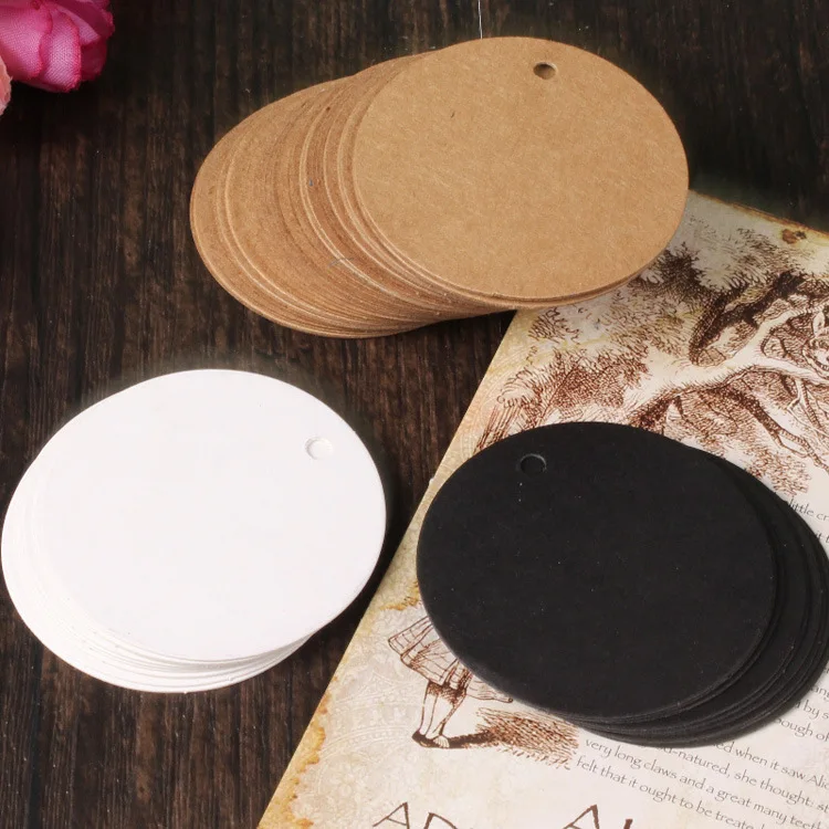 

1000pcs 5cm White Black Brown Kraft Paper Tags Round Luggage Note Wedding Invitations Cards Blank Price Hang Tag