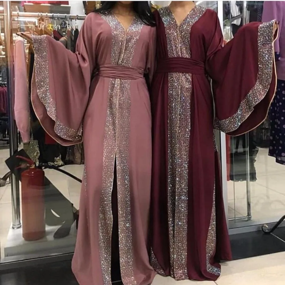 Длинные халаты Jubah Vestidos Ближний Восток Eid Рамадан исламское роскошное мусульманское платье абайя кардиган с бриллиантами элегантное Бисероплетение кимоно