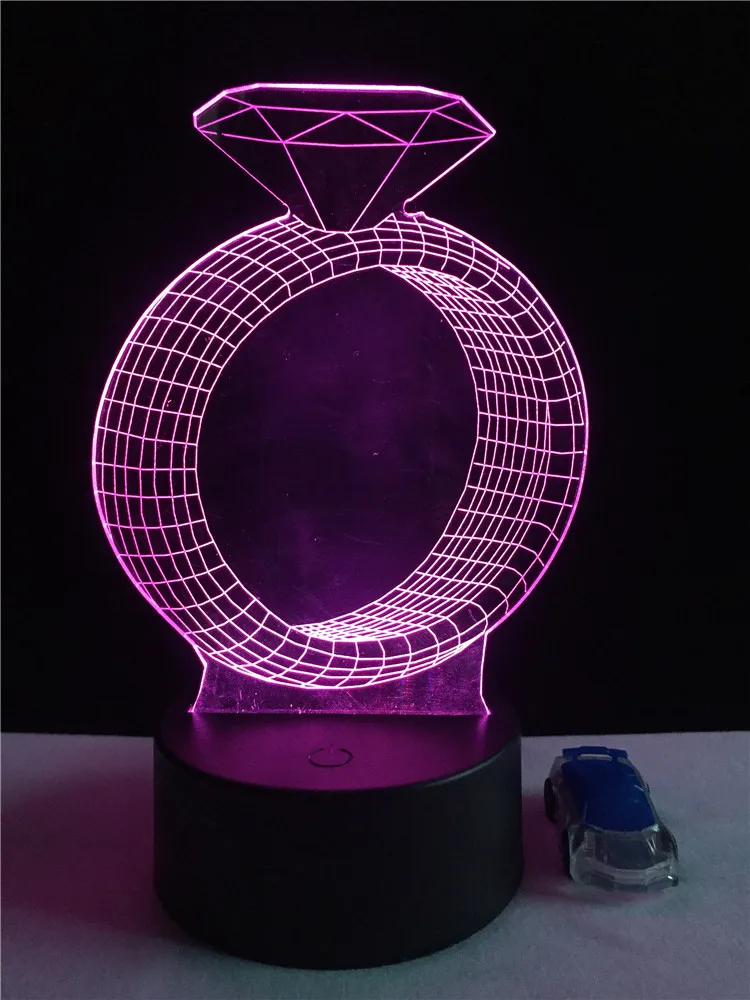 Ромбовидное кольцо форма 3D иллюзия ночник USB RGB цвета Изменение сенсорный стол