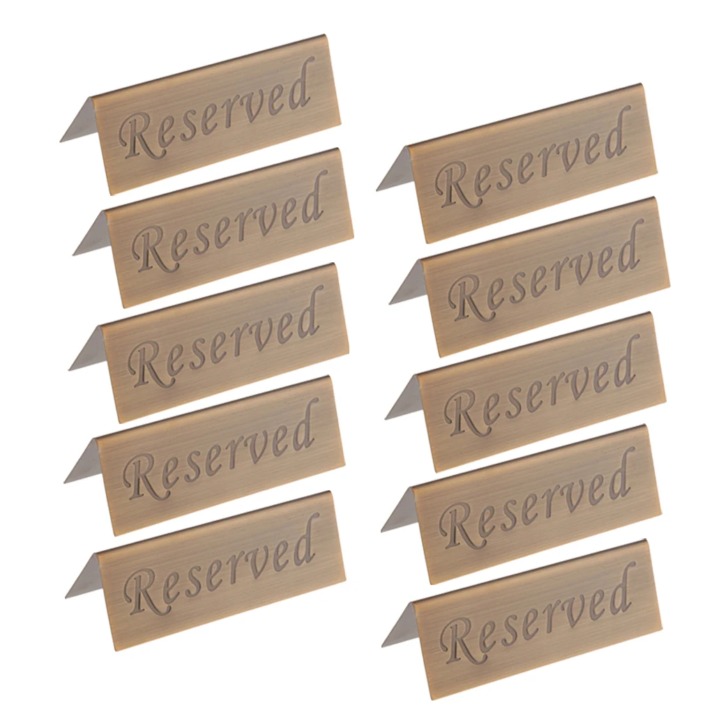 

Set of 10 Table Tent Sign RESERVED - Stainless Steel, 12cm x 4cm