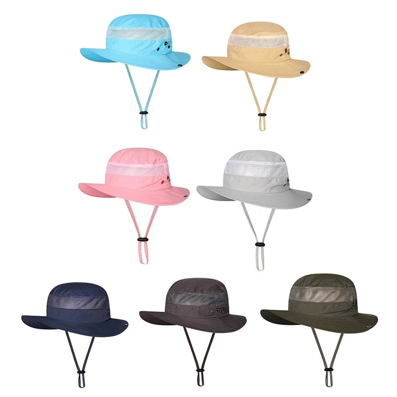 

Bucket Hat Breathable Packable Foldable Sunshade Nylon Mesh Fisherman Sun Cap with Chin Strap for Men and women