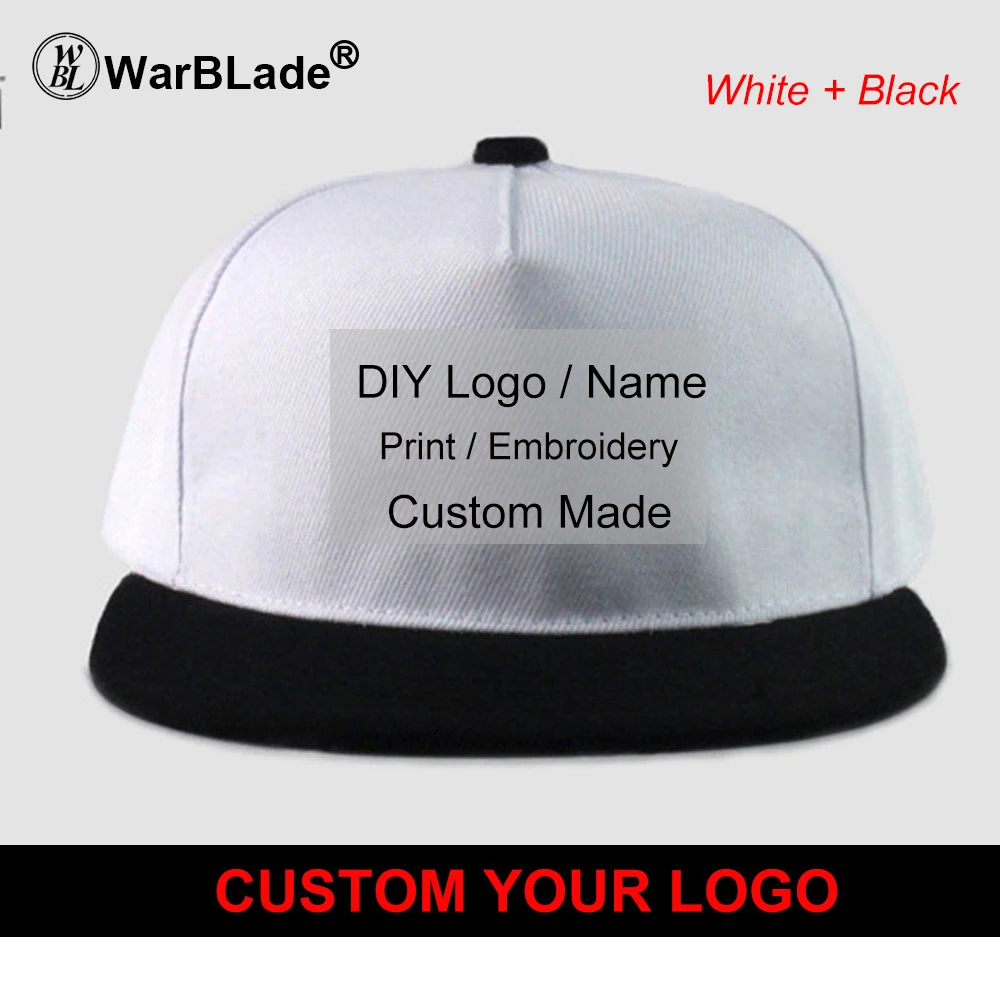 Adjustable Printed Logo Hat Your Design Printed Logo Hip Hop Caps Customized Logo Solid Color Hip Hop Cap 10pcs/lot WarBLade