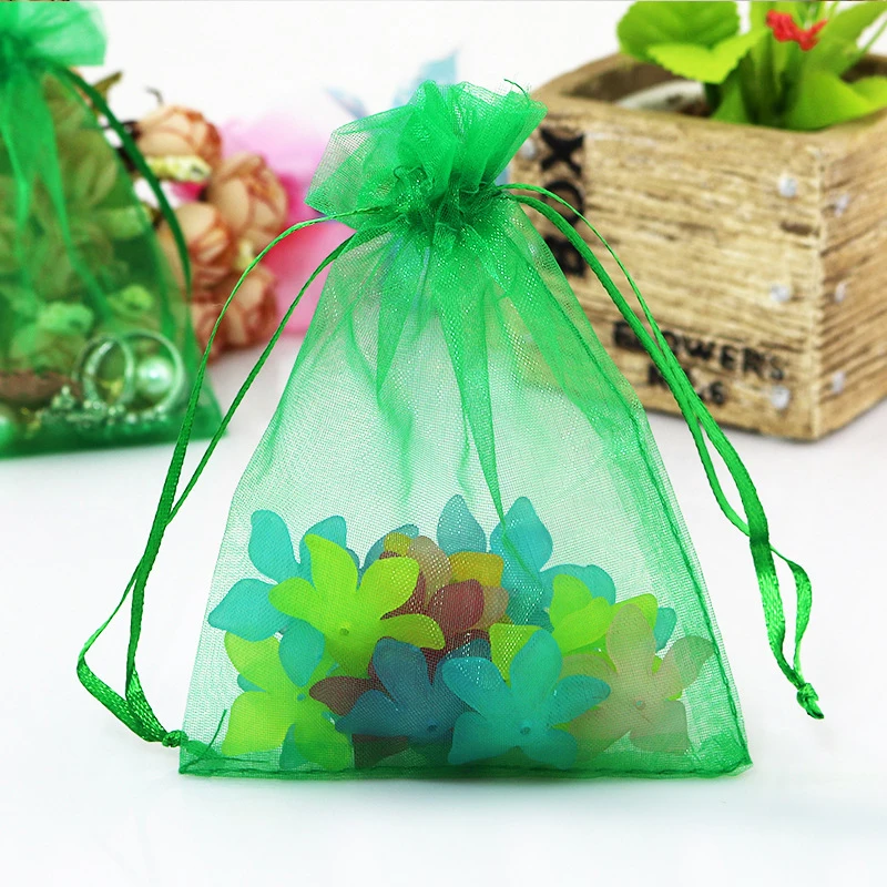500pcs 17*23cm Grass Green Organza Gift Bag Jewelry Packaging Display Bags Drawstring Pouch For Bracelet/necklace Mini Yarn Bag