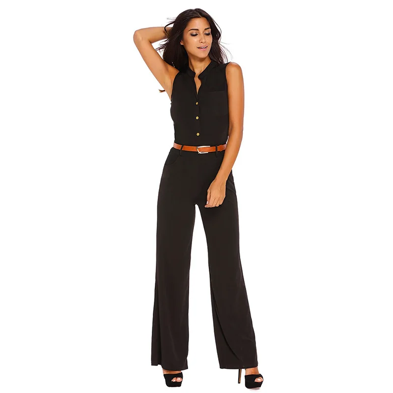 

Fashion Summer Wide Leg Jumpsuit Romper Sexy Women Sleeveless Trousers Long Pants Overall Macacao Feminino Jumpsuit with Belt
