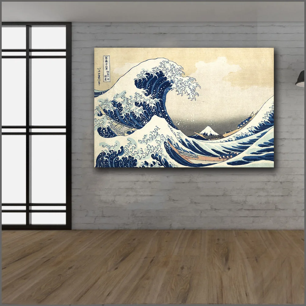 Large size Printing Oil Painting The Great Wave at Kanagawa wall art canvas print pictures for living room and bedroom No Frame | Дом и сад