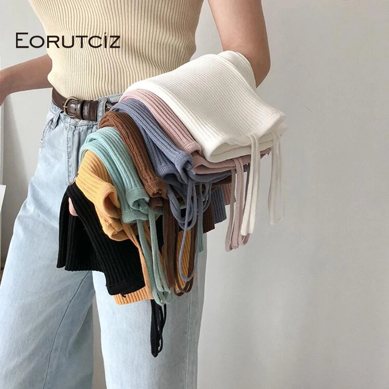 EORUTCIZ Летняя короткая майка женская сексуальная тонкий топ с лямкой на шее