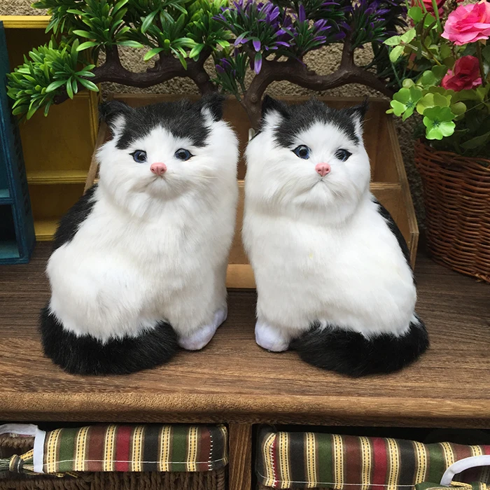

a pair of new simulation black&white cat toys polyethylene & furs sitting cat models about 18x12x11cm 2023