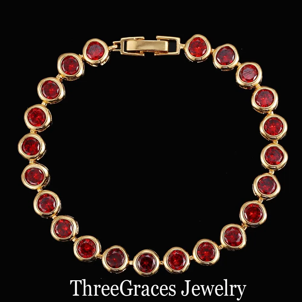 Женские теннисные браслеты ThreeGraces великолепные круглые золотого цвета с