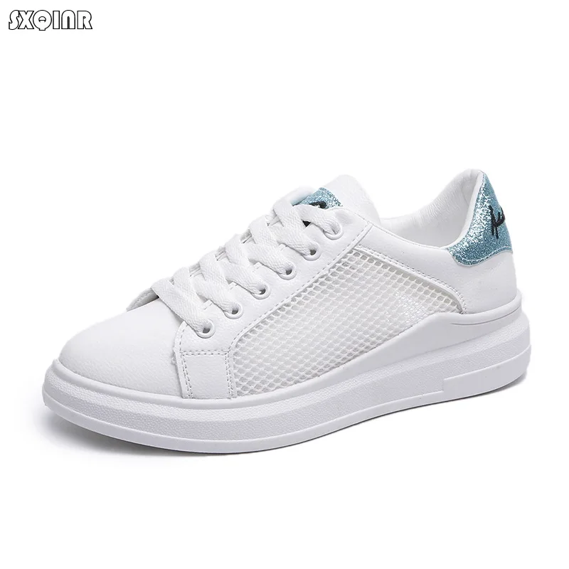 Women Sneakers 2019 Fashion Hollow Breathable Vulcanized Shoes Pu leather Lace up student White shoes casual | Обувь