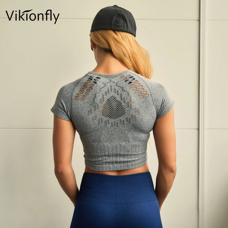 Vikionfly бесшовный тренажерный зал Йога укороченный Топ для женщин Фитнес