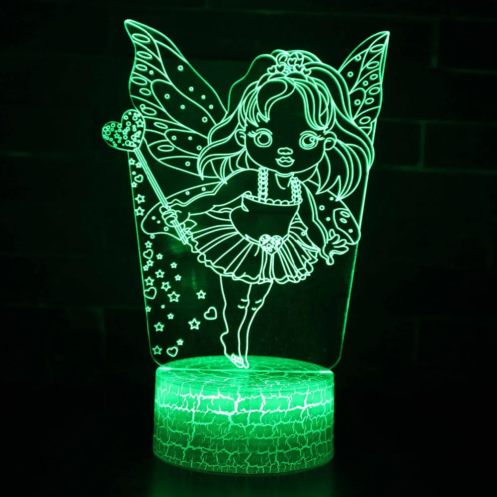 3D Led Lovey мультфильм 7 цветов изменить сенсорный Настольная лампа Usb Бабочка Фея