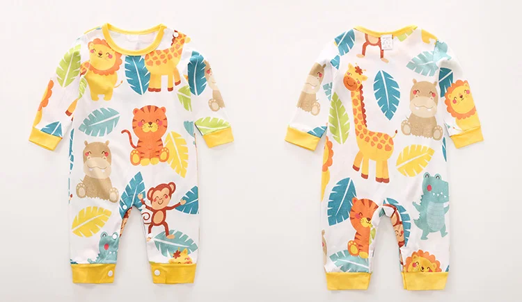 YiErYing Newborn Clothing Baby Boy Girl Rompers Cartoon Animals Printing Cotton Long Sleeve Infant Pajamas Kids Clothing