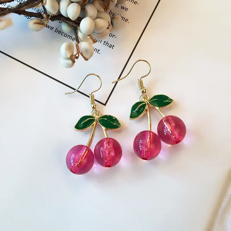 2019 новые модные милые маленькие свежие серьги в виде вишни любовь эмалевые