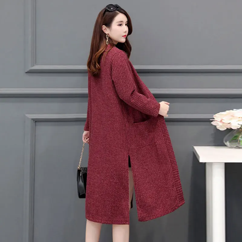 Knitwear Women 2019 Autumn Winter Loose Cardigan Coat Brown Fashion Long Sectioncasaco Feminino Female Plus Size Sweater SS09 |