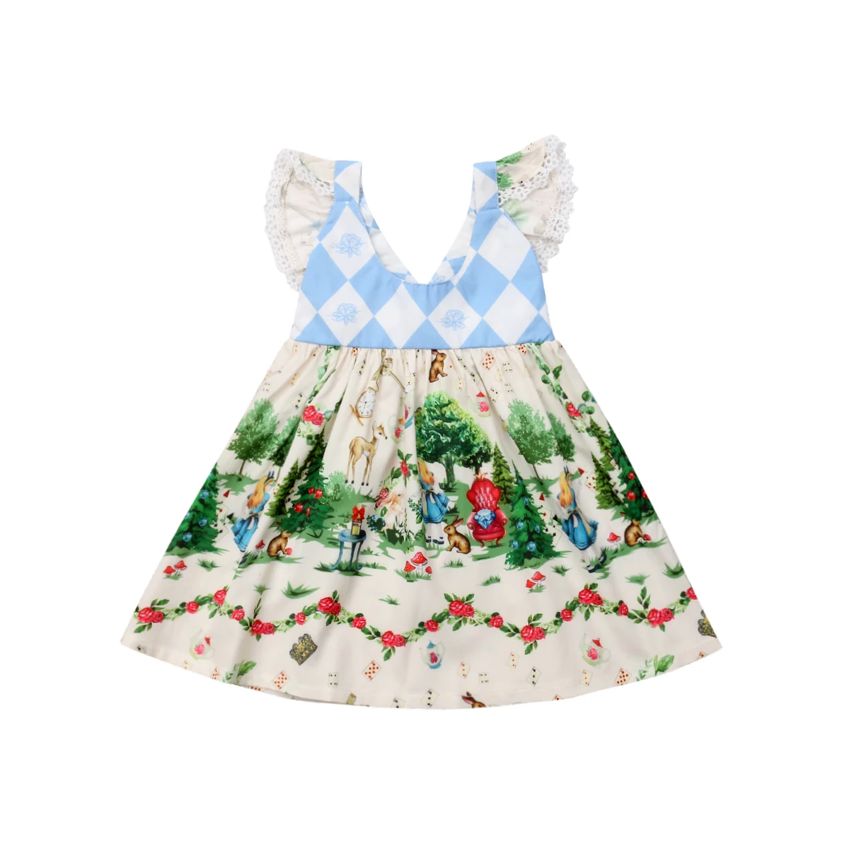 1-6Y Kids Girl Dress Baby Cartoon Fairy Tale Print Princess Formal Pageant Party Dresses Holiday Clothes | Детская одежда и обувь