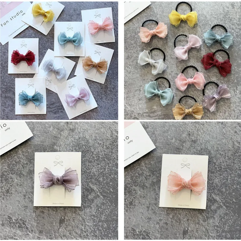 

10pc/lot Fashion Sweet Bow Hairpin Hair Rope Solid Color Simple Bow Hair Accessories Yarn Bow Hair Clip Ponytail Rope Headdress