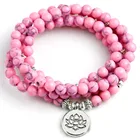 108 бусин Мала Браслет Ожерелье 6 мм розовый говлит браслет Будды молитва буддийский Шарм для женщин девушек Йога ювелирные изделия