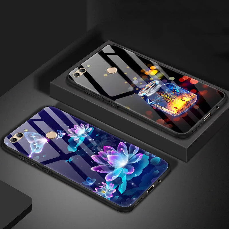 Для Huawei Y9 2018 чехол с нарисованной задней поверхностью твердый закаленное