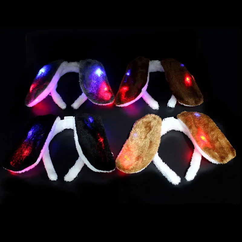 

Детский светодиодный светильник для взрослых с собачьими ушами, светящаяся головная повязка, плюшевые мигающие повязки для волос, вечерние...