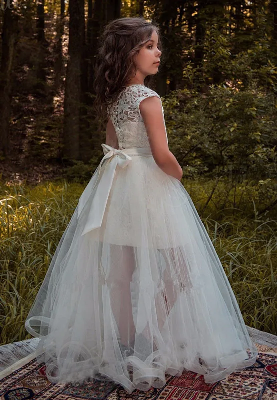 2019 платья цвета слоновой кости с цветочным узором для девочек на свадьбу первого