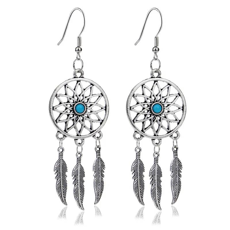 Bohemian dreamcatcher dangle earings alloy long tassel drop earrings trendy charm fashion jewelry classic Christmas for women | Украшения и
