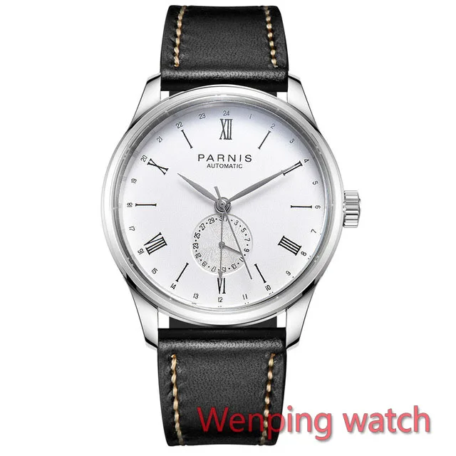 W2497 42 мм Parnis черный или белый циферблат кожаный ремешок Asia Automatic GMT наручные