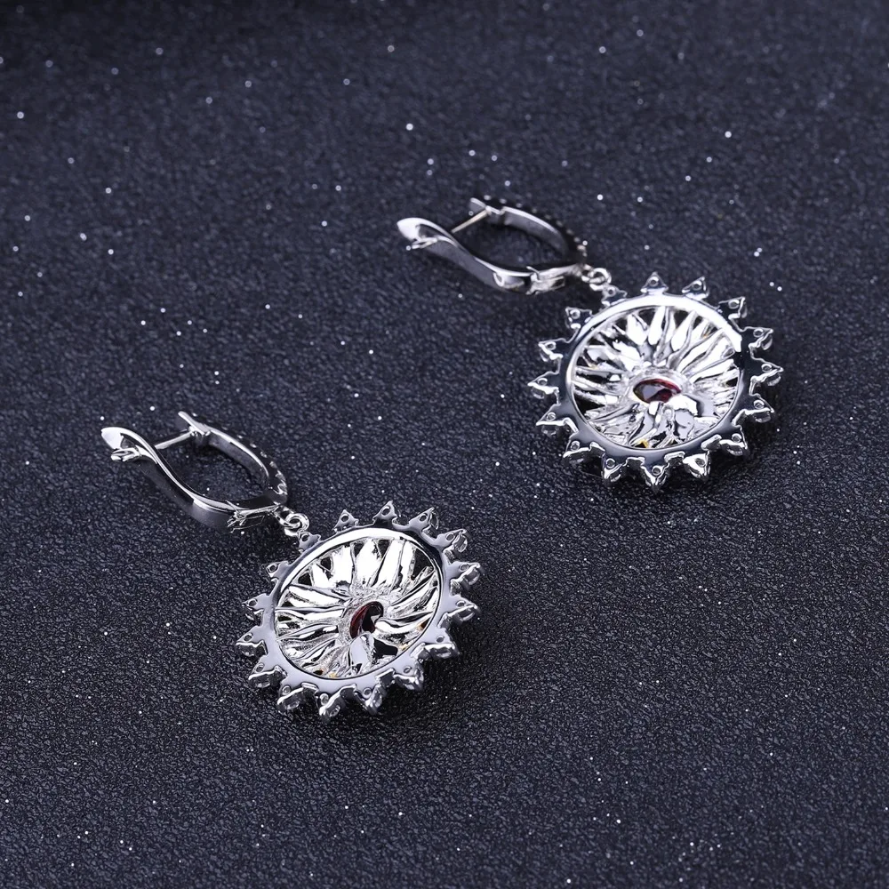 GEM'S BALLET 1.20Ct Natural Rhodolite Garnet Sunflower Drop Earrings 925 Sterling Silver Handmade for Women Brincos | Украшения и