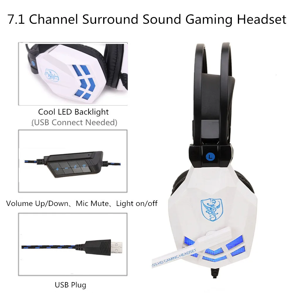 SOYTO SY850 USB игровая гарнитура для PS4 ПК 7 1 объемный звук шумоподавление Накладные