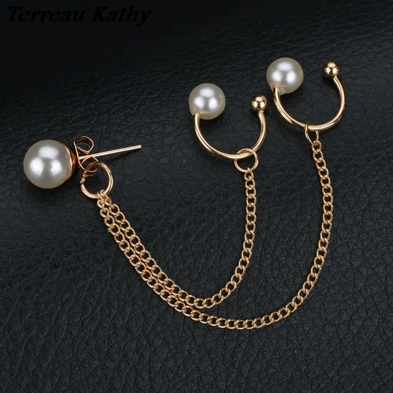 Terreau Kathy 2016 новые модные жемчужные серьги с кисточкой и цепочкой для женщин в