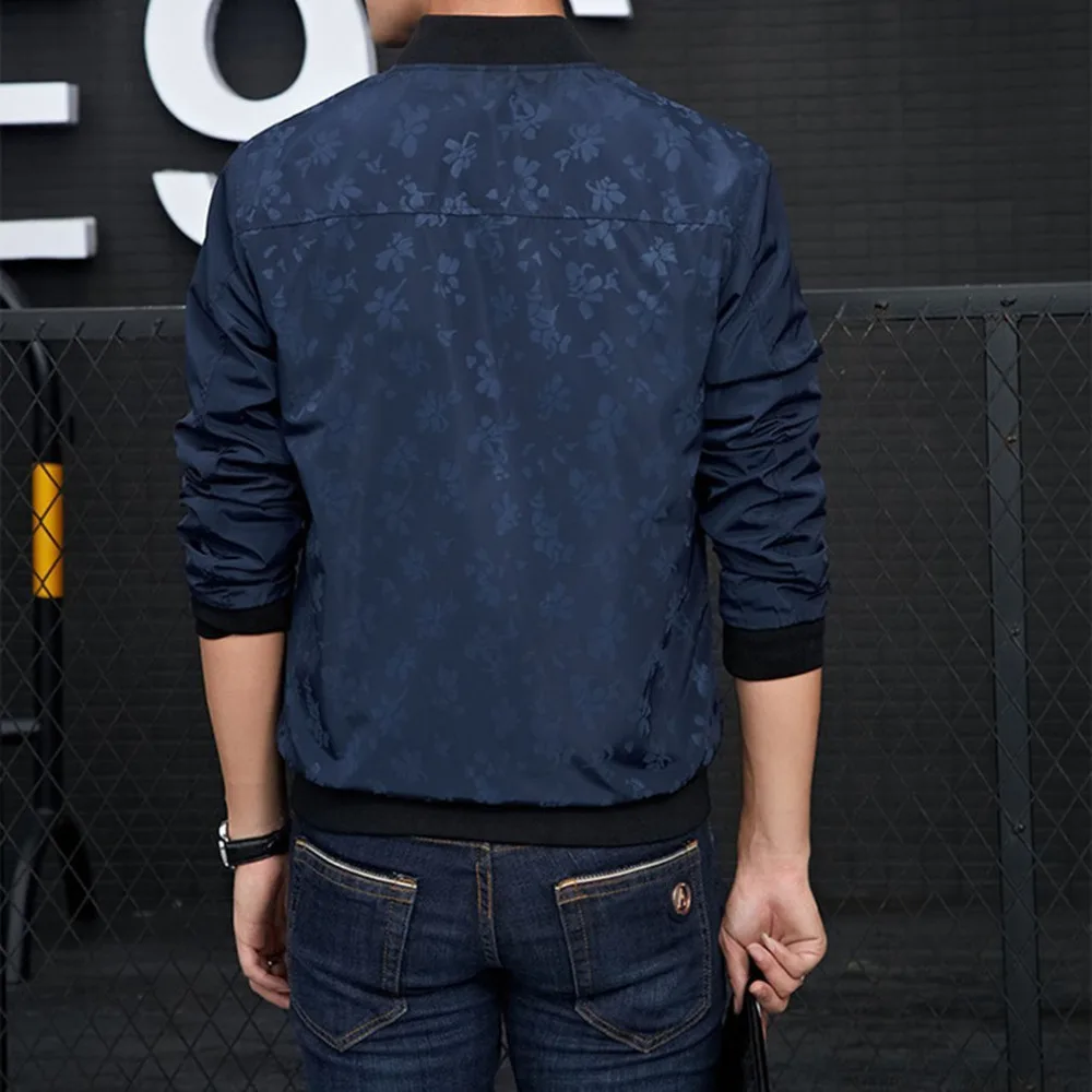Jampelle Для мужчин весна повседневные куртки Стенд воротник Slim Fit темно с цветочным