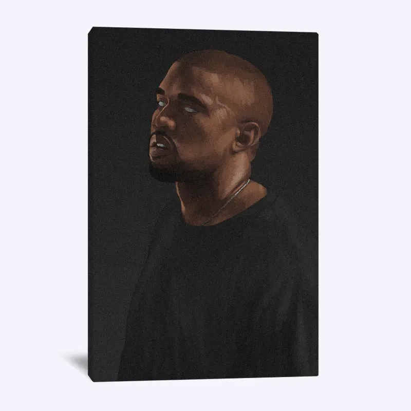 Современный портрет Kanye Западного рэпера черно белый настенный художественный