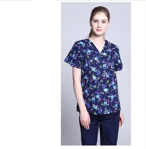 women tops and pants Дизайн печати хлопок костюм медика наборы унисекс рабочая одежда для больниц униформы с короткими рукавами скраб лабораторная Одежда Набор медсестры униформа - Цвет: women tops and pants