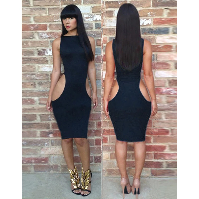 

Summer Bodycon Mini Dress 2019 Red Black Women Cut Out Sexy Sleeveless Dress For Party Pencil Club Dresses Sexy Robe Femme