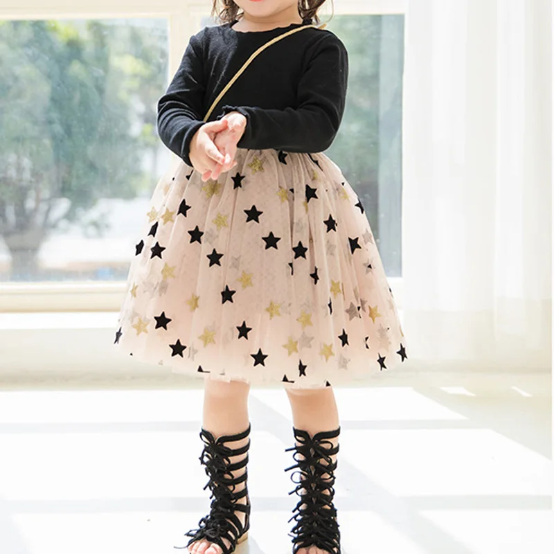 

1-7 Y Baby Girls Dresses Children Princess Costume Long Sleeve Mesh Dress Party Kids Dress Vestido RT299