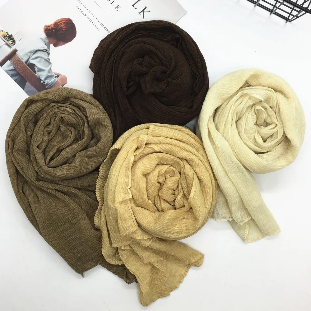 

Crumpled Islamic Women Head Scarf Balinese Cotton Pleated Headwear Plain Long Shawl Wrinkled Muslim Hijab Turban Stole 90*180cm