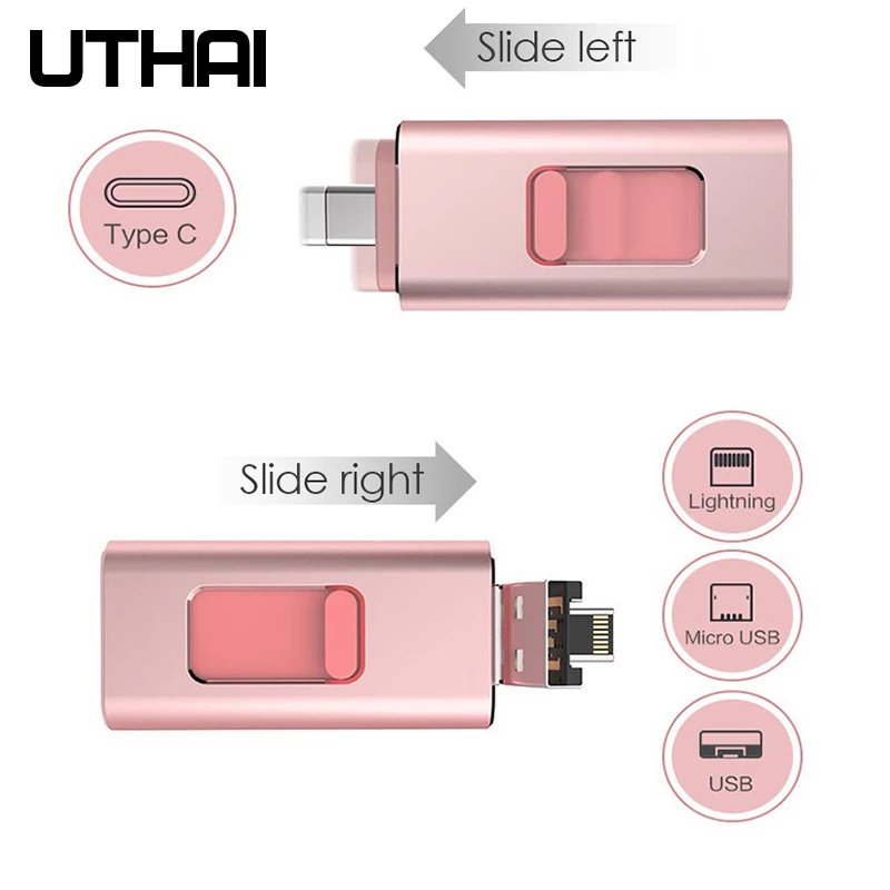 UTHAI C17 USB для вспышки lightning 4в1 Type c/Lightning/MicroUSB/USB iPhone 8 11 XR Металл 64 ГБ 32 128 ГБ|USB
