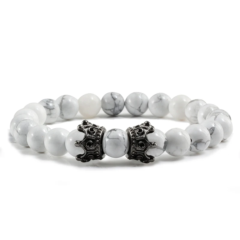 White Gun Black Мода тигровый глаз Hematite бусины Браслеты Шарм для мужчин натуральный камень Двойная корона золотой и черный женский браслет пара Счастливые ювелирные изделия - Окраска металла: White Gun Black