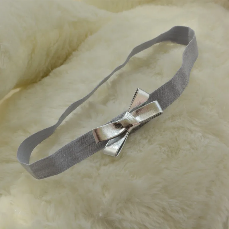 silver4 Новинка, 1 шт., Детская повязка на голову из искусственной кожи с бантом, золото и серебро, элегантные резинки для волос принцессы ручной работы для маленьких девочек, заколки для волос, аксессуары для волос - Цвет: silver4