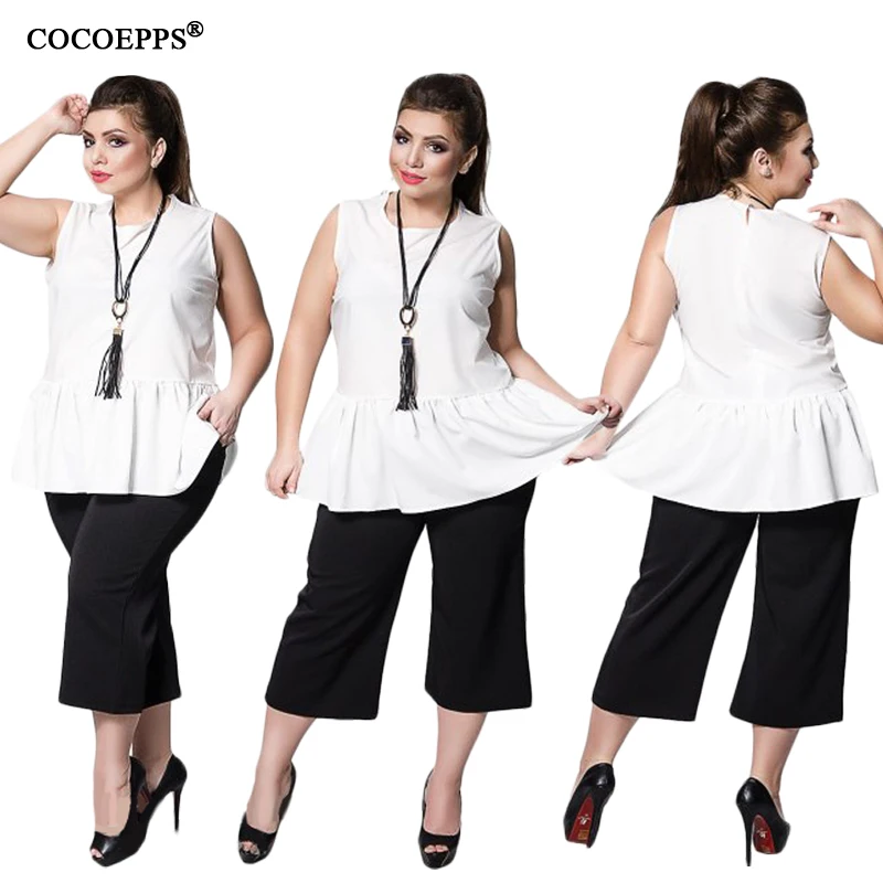 

ICHOIX Chiffon Women Ruffles Tops 2019 Plus Size Sleeveless Casual Big Size Female Clothing Loose O-Neck Large Size Blouse 6xl