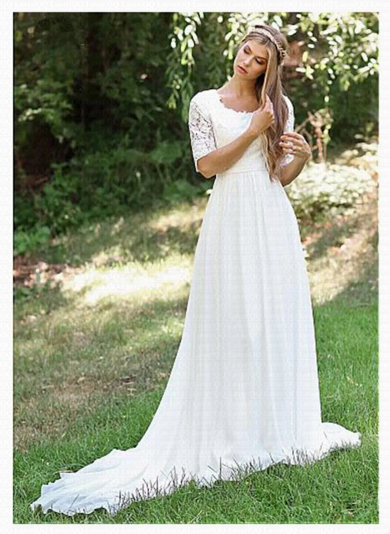 

Cheap Beach Vestido De Noiva Half Sleeves Wedding Dresses 2019 Spring Lace Bridal Gowns Robe De Mariee