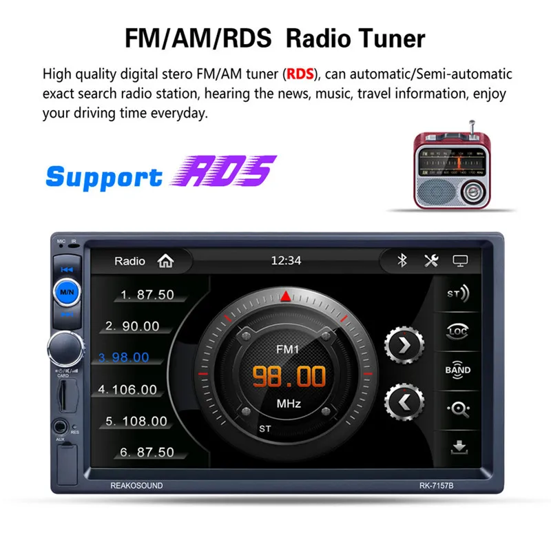 RK-7157B 7 дюймов 2DIN автомобиля Радио MP5 плеер заднего вида Камера FM/AM/RDS тюнер bluetooth media