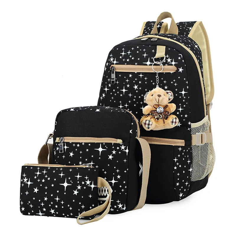 

3pcs/set Women Backpack School Bags Star Printing Cute Backpacks With Bear For Teenagers Girls Travel Bag Rucksacks Mochila
