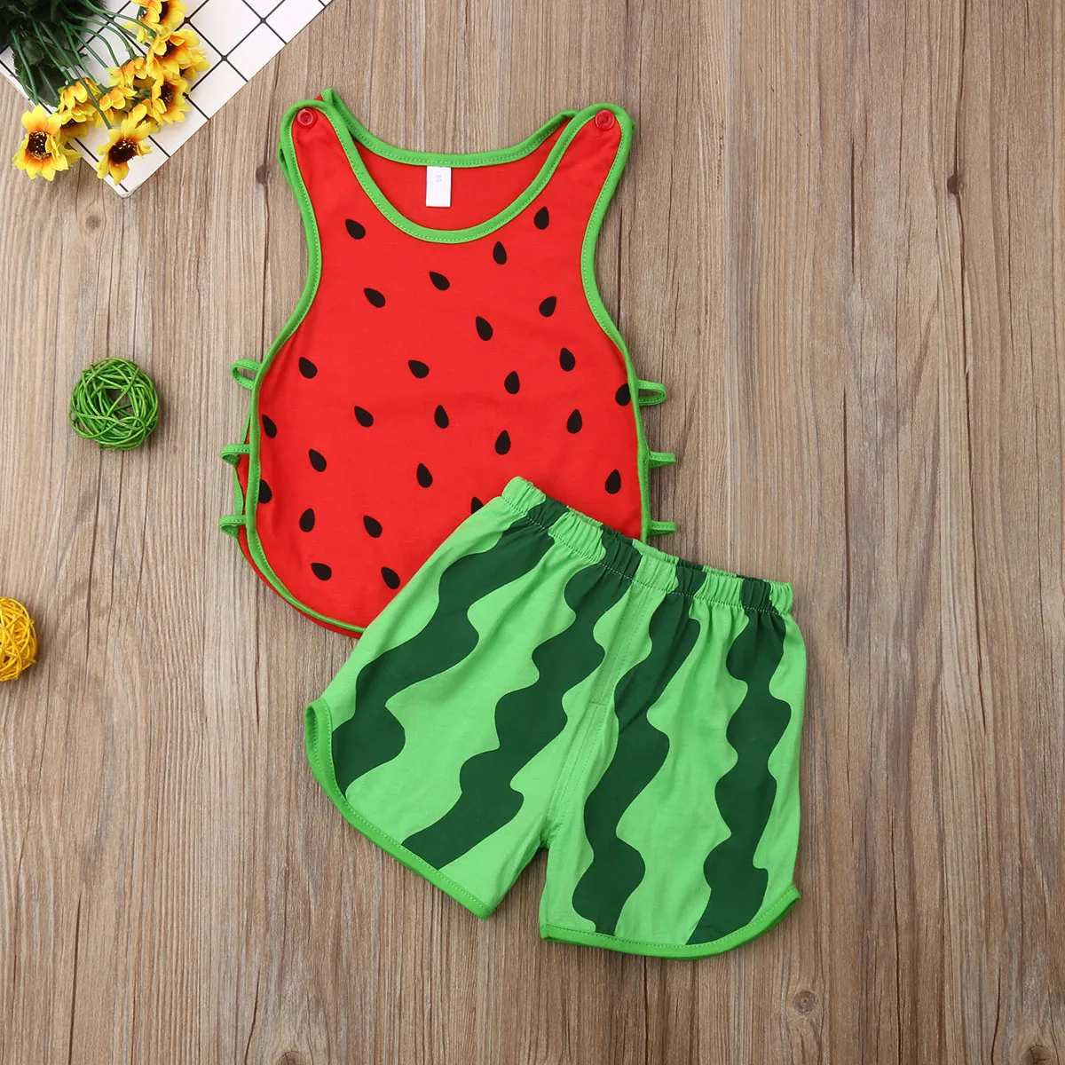 Summer Toddler Kid Baby Girls Boys Watermelon Tops Sleeveless Stripe Shorts Casual Outfit 2Pcs Set Clothes for Cute | Детская одежда и