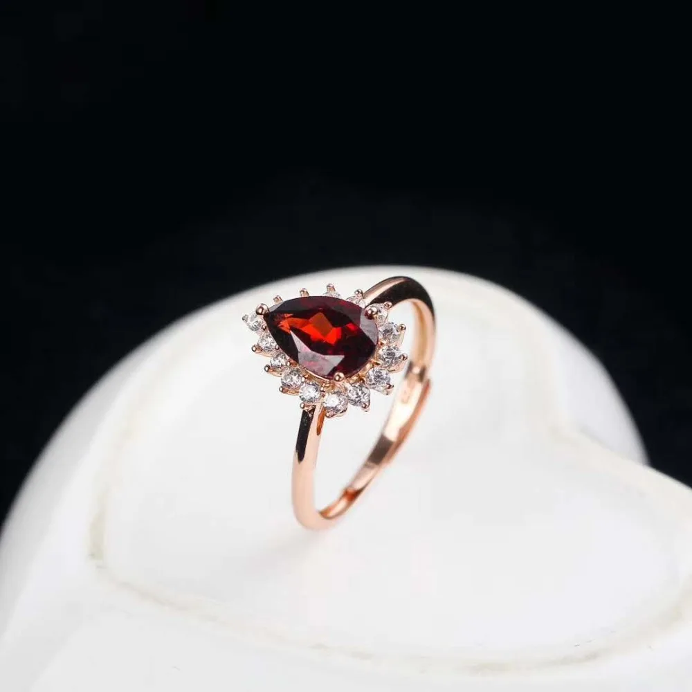 Dripping - shaped Natural Red Garnet Ring Solid 925 Sterling Silver Senior Lady Jewelry Romantic Wedding Engagement MEDBOO | Украшения и